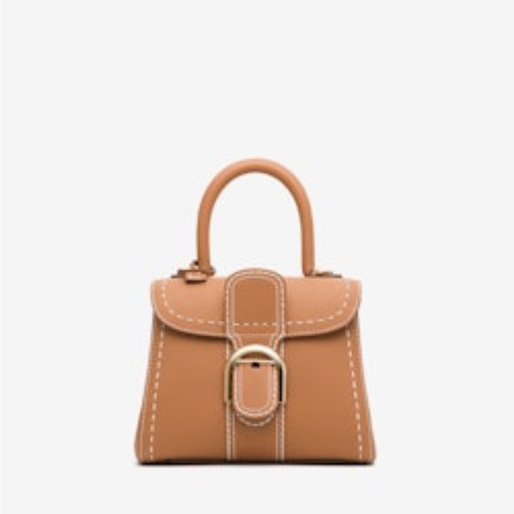 Delvaux Mini Brilliant bag in camel and white stitching
